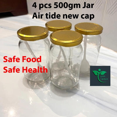Picture of Super clean Glass Jar/Kacher jar 500gm 04 Pieces Set for Kitchen & Dining. Glassware Food container. - Clear 4 pcs