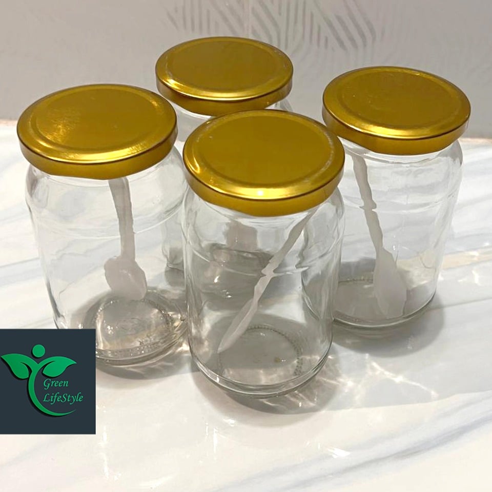 Picture of Super clean Glass Jar/Kacher jar 500gm 04 Pieces Set for Kitchen & Dining. Glassware Food container. - Clear 4 pcs