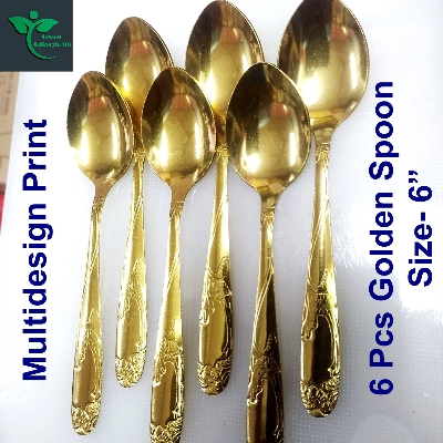 Picture of Luxury Gold Color 6 Piece Tablespoon Stainless Steel Spoon Set - Elegant And Durable Cutlery Set