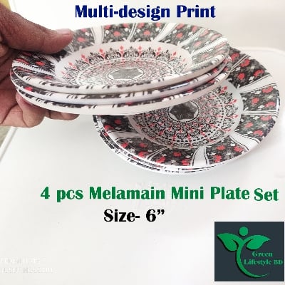 Picture of 6 inch 4 piece set Multi design Print Melamine Mini plate Set. - Multicolor