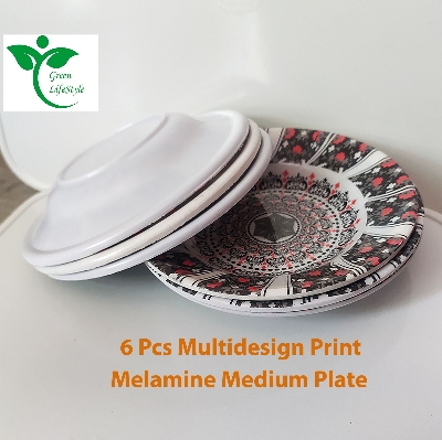 Picture of 6 Pcs Melamine Plate Set – 6 Inch Medium Size Plates with Multi Design Print - Multicolor 6pcs