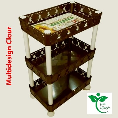 Picture of Multi functional 3 Layer Size 14" 6" by 10 "  Plastic Kitchen Bathroom Shelf Organizer Storage Baby Top Mini Rack - (1 Piece) - Multicolor