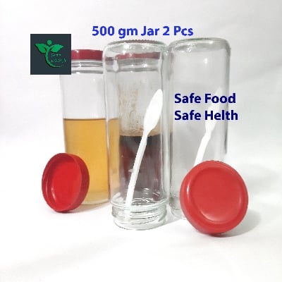 Picture of Good quality 500gm 02 Pcs Glass Jar for Kitchen & Dining. Glassware Food container. - Clear