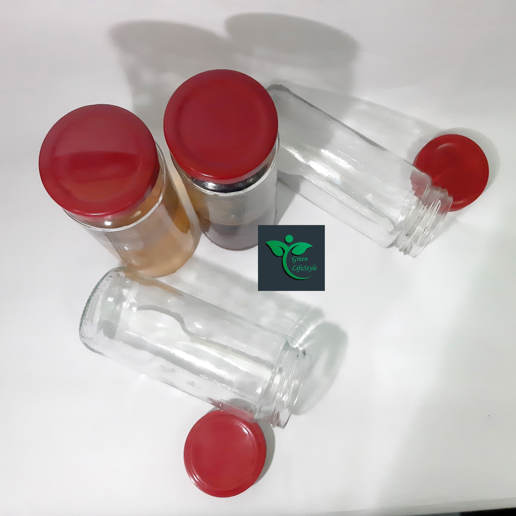 Picture of Good quality 500gm 02 Pcs Glass Jar for Kitchen & Dining. Glassware Food container. - Clear