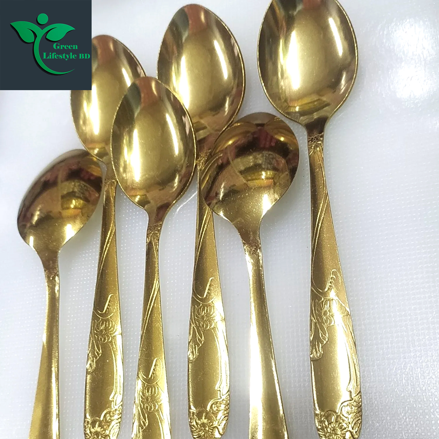 Picture of luxury gold color 6pcs set (6inch) tablespoon stainless steel spoon. - Gold
