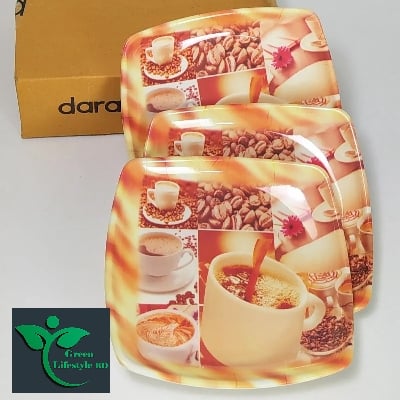 Picture of Melamine Half Plate 6 Pcs Set( Medium Size 6.5 Inch ) Multi Design Print for Snacks & Breakfast. - Coffee