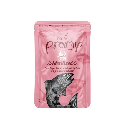 Picture of Pramy STERILIZED Pouch Cat Food Tuna Meat Topping Salmon in Jelly for Adult 70gm