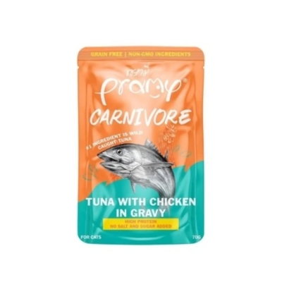 Picture of Pramy Carnivore Pouch Cat Food Tuna with Chicken in Gravy for All Cats 70gm