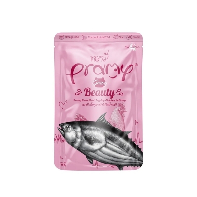 Picture of Pramy BEAUTY Pouch Cat Food Tuna Meat Topping Chicken Meat in Gravy for All Cats 70gm