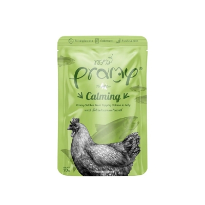 Picture of Pramy CALMING Pouch Cat Food Chicken Meat Topping Salmon in Jelly for Adult 70gm