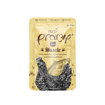 Picture of Pramy MUSCLE Pouch Cat Food Chicken Meat Topping Tuna Meat in Gravy for All Cats 70gm