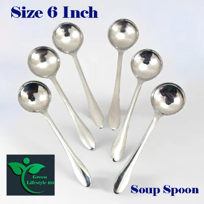 Picture of Good quality Stainless Steel 6 Piece Set Soup Spoon (6 Inch) Tall For Dining and Kitchen - Silver
