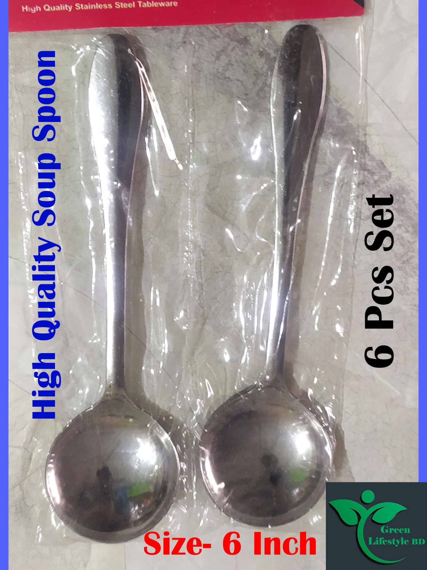 Picture of Good quality Stainless Steel 6 Piece Set Soup Spoon 6 Inch Tall For Dining and Kitchen - Silver