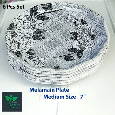 Picture of 6pcs Set Melamine Half Plate (7" / 5" Size ) Multi Design Print for Home & Office High Quality Melamine.