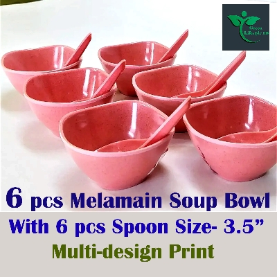 Picture of 6 Piece Square Soup Bowl with Spoon (3.5) Inch Pink Color. - Pink