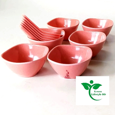 Picture of 6 Piece Square Soup Bowl with Spoon (3.5) Inch Pink Color. - Pink