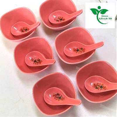 Picture of 6 Piece Square Soup Bowl with Spoon (3.5) Inch Pink Color. - Pink