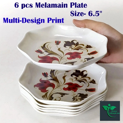 Picture of Melamine Plate New Style 6 Piece Set (Size 6.5" Inch) for Home and Office. - White