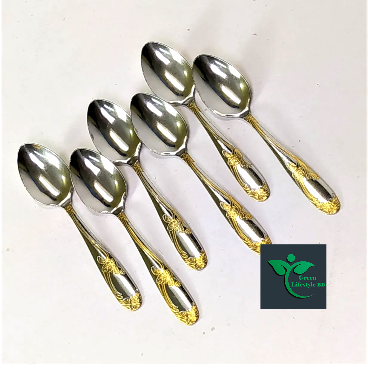Picture of 6 Pieces 6inch Stainless Steel Spoon Set ( Multi Design Print ) For use home and kitchen. - Silver