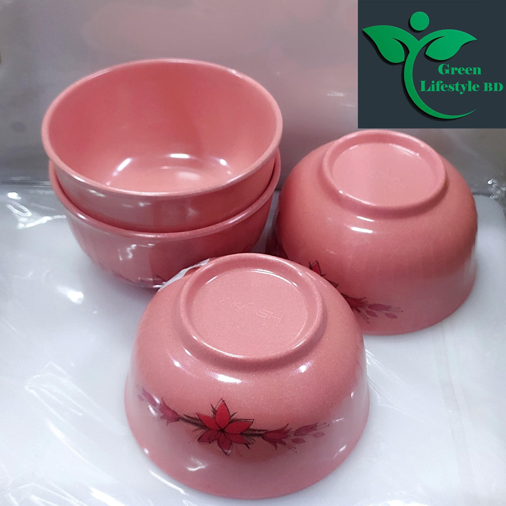Picture of Big Size Melamine Soup Bowl Four pcs 4.5" Round Pink Color Multi Design Print - Pink