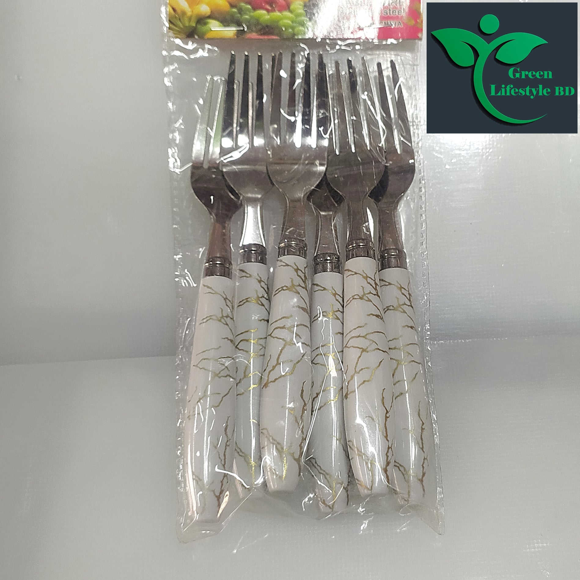 Picture of 6pcs Stainless Steel Fork / Cutlery Spoon Set With Ceramic Design Silicon Handle Stainless Steel Fork Spoon Set - Multicolor