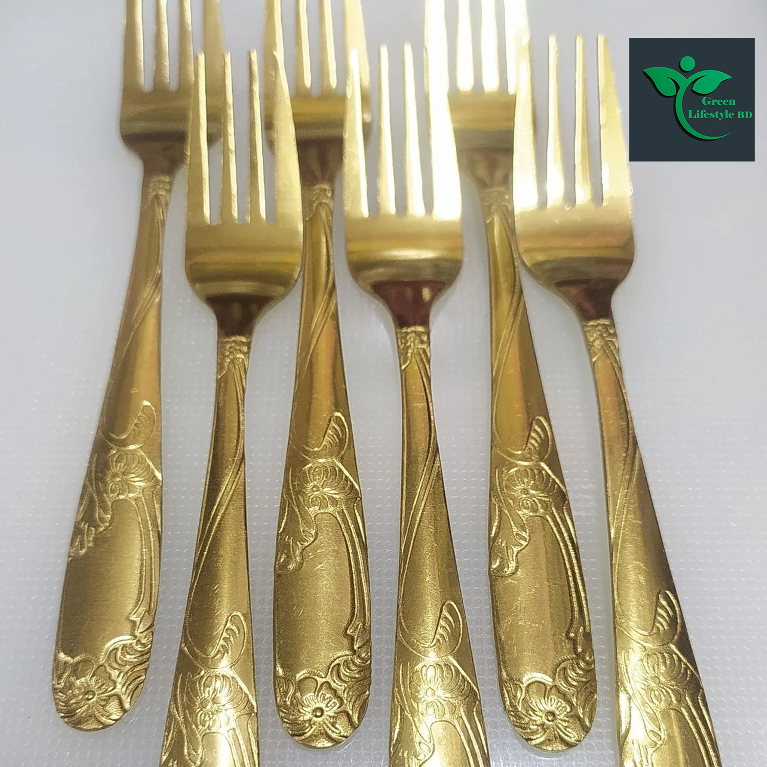 Picture of 12-Pcs Set Golden Color Tea Spoon Set Stainless Steel (Tea Spoon 6-Pcs & Fork Spoon 6-Pcs) -Chopsticks - Gold