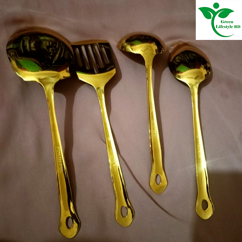 Picture of 4 Pcs Set Gold Color Stainless Steel Serving Spoons (Size 10 inch) - Perfect For Various Dishes And Occasions. - Gold