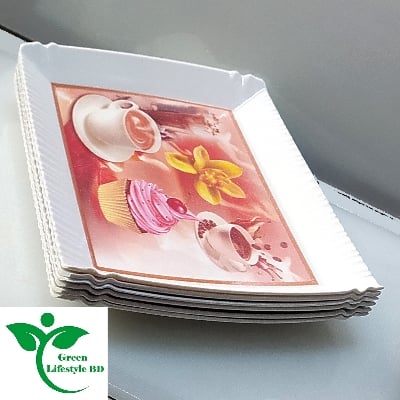 Picture of High-quality Melamine Tray 6 pcs set Medium size length 7.5 wide 5.5 inches for kitchen and dining multi-design print. - Multicolor