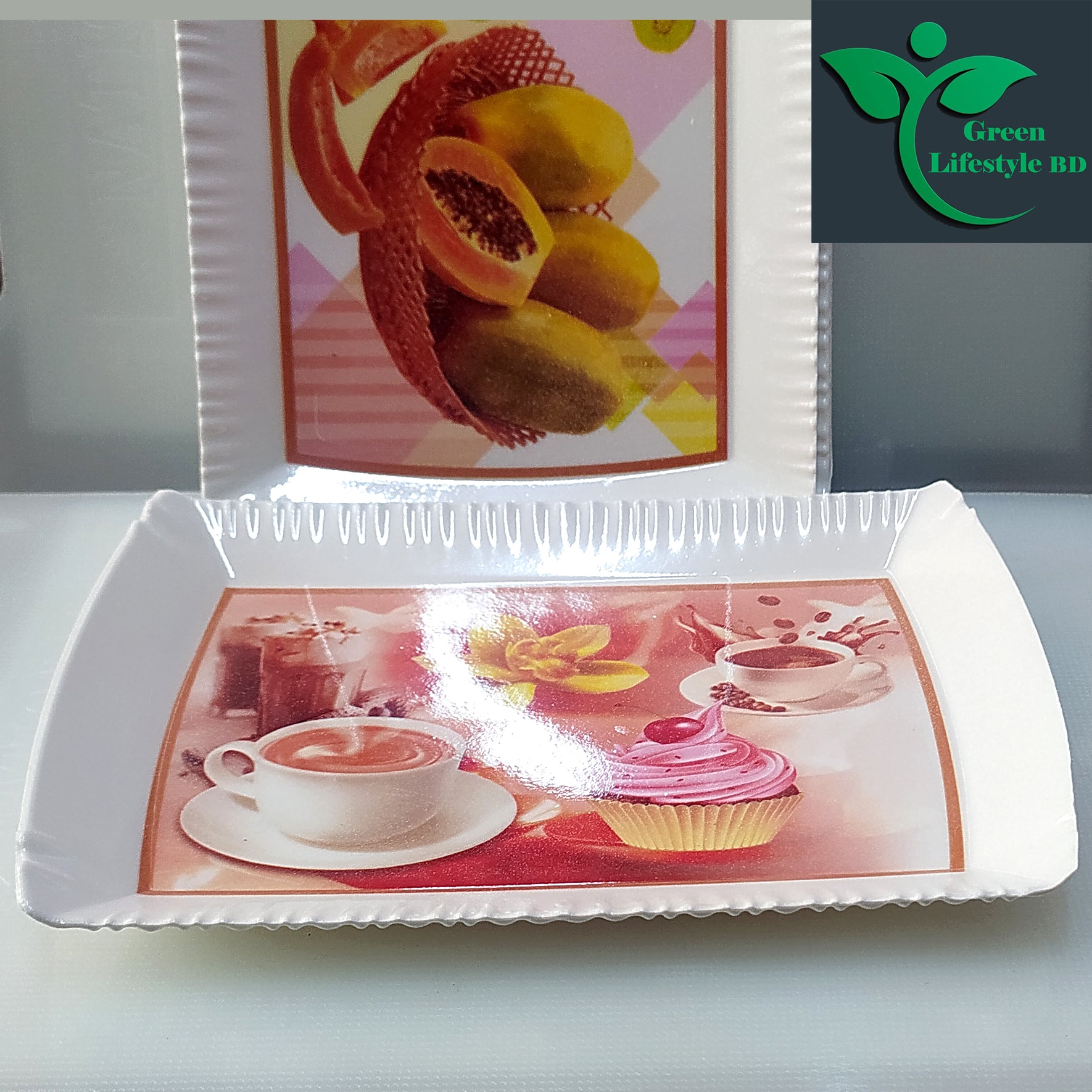 Picture of High-quality Melamine Tray 6 pcs set Medium size length 7.5 wide 5.5 inches for kitchen and dining multi-design print. - Multicolor