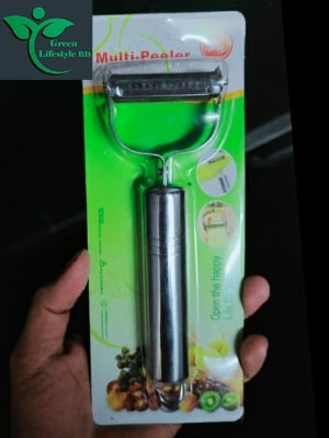 Picture of Stainless Steel Multi-function Vegetable Peeler and Julienne Cutter 1 piece - a 2-in-1 tool for peeling and grating potatoes, carrots, and other vegetables. - Silver