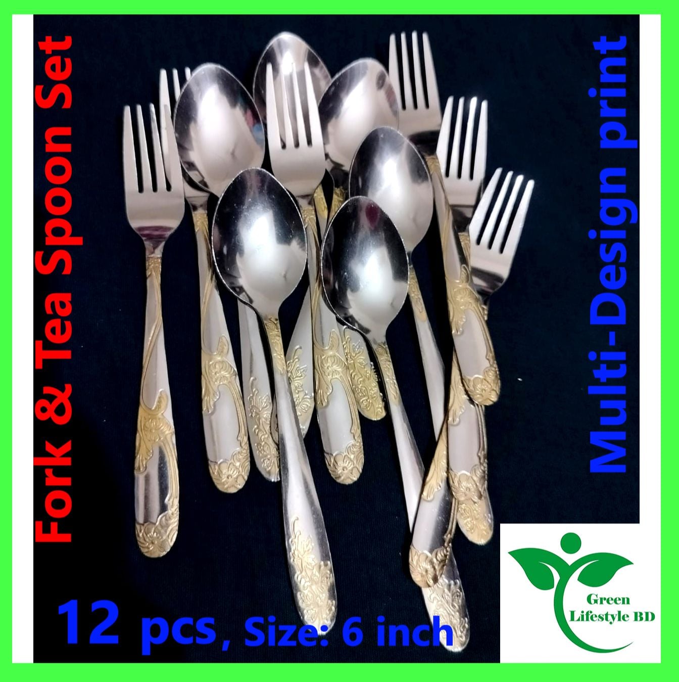 Picture of 12-piece set Stainless steel Spoon Size 6 Inch (6 pieces tea and 6 pieces cutlery) For Home and Office. - Silver