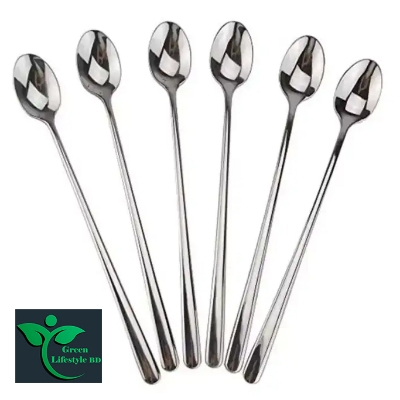 Picture of Long handle stainless steel spoon 6 Pieces set Size 7.5 inches for home and office use - Silver