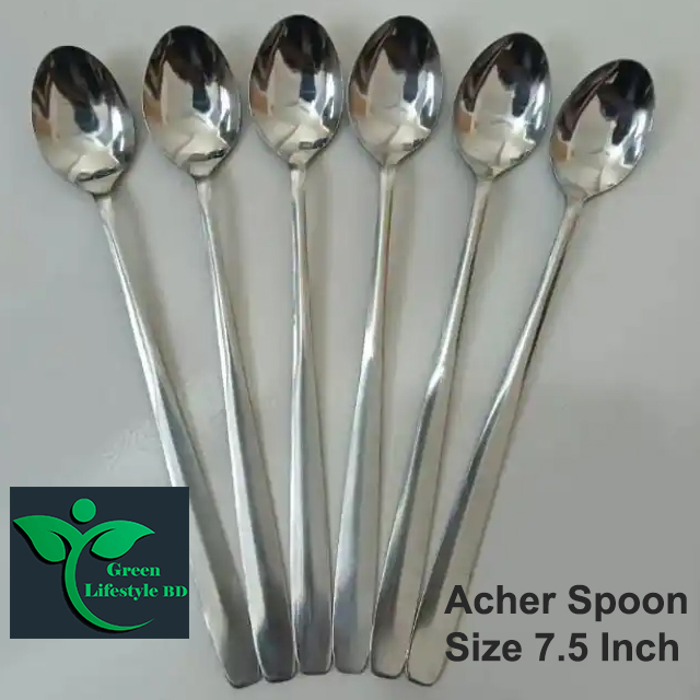 Picture of Long handle stainless steel spoon 6 Pieces set Size 7.5 inches for home and office use - Silver