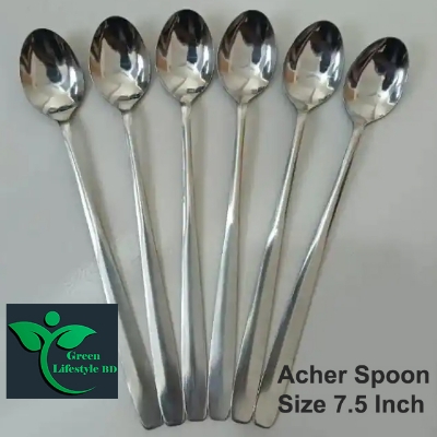 Picture of Long handle stainless steel spoon 6 Pieces set Size 7.5 inches for home and office use - Silver