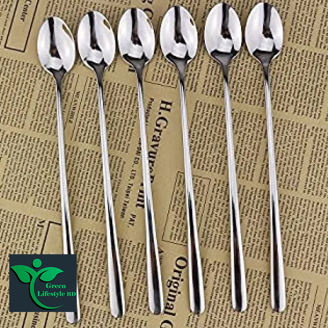 Picture of Long handle stainless steel spoon 6 Pieces set Size 7.5 inches for home and office use - Silver