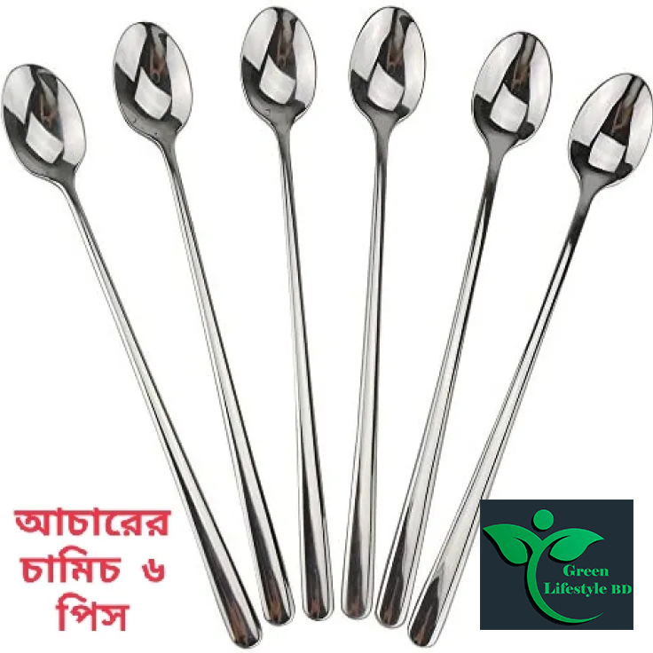 Picture of Long handle stainless steel spoon 6 Pieces set Size 7.5 inches for home and office use - Silver