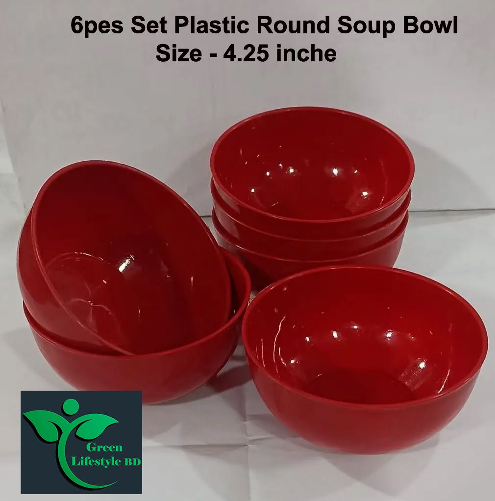 Picture of 6pcs Plastic Round Soup Bowls - 4.25 Inch - Perfect For Serving Soup, Stews, And Other Delicious Meals. - Red