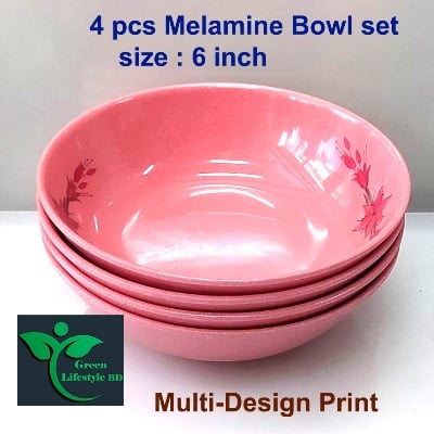 Picture of Melamine bowl 4 pcs set medium size 6-inch pink color for home and office. - Pink