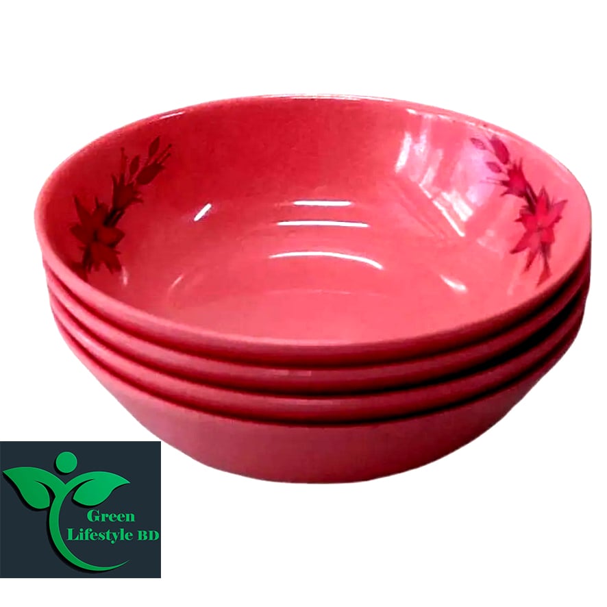 Picture of Melamine bowl 4 pcs set medium size 6-inch pink color for home and office. - Pink