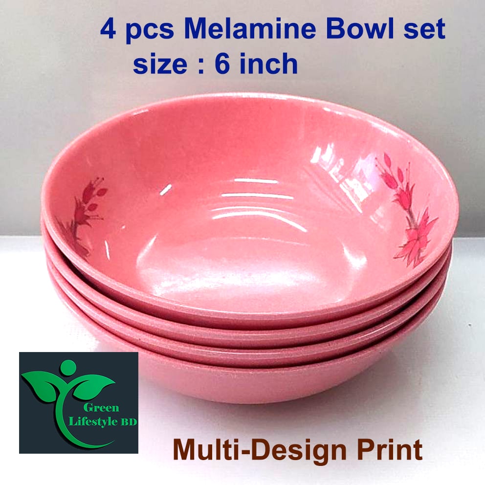 Picture of 4 pcs set melamine bowl medium size 6-inch pink color for home and office. - Pink