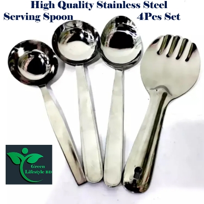 Picture of Stainless Steel high-quality Serving big Spoon 4Pcs Set size 10-inch plus for kitchen and dining - Silver