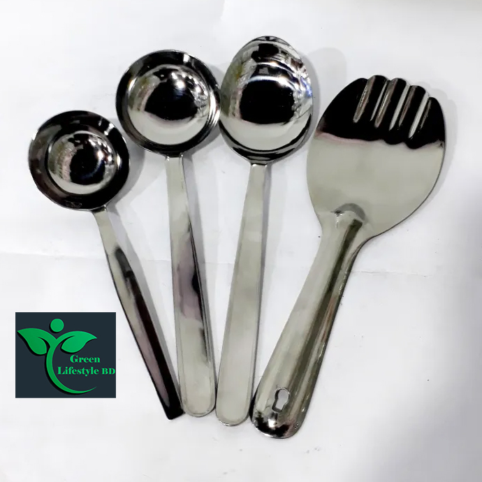 Picture of Stainless Steel high-quality Serving big Spoon 4Pcs Set size 10-inch plus for kitchen and dining - Silver