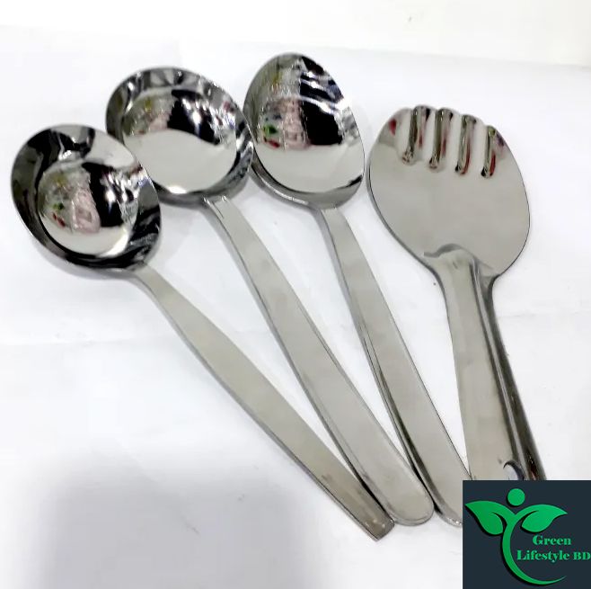 Picture of Stainless Steel high-quality Serving big Spoon 4Pcs Set size 10-inch plus for kitchen and dining - Silver