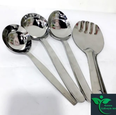 Picture of Stainless Steel high-quality Serving big Spoon 4Pcs Set size 10-inch plus for kitchen and dining - Silver