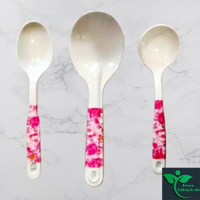 Picture of 3-piece melamine spoon set size 10 inches for kitchen and dining use - White