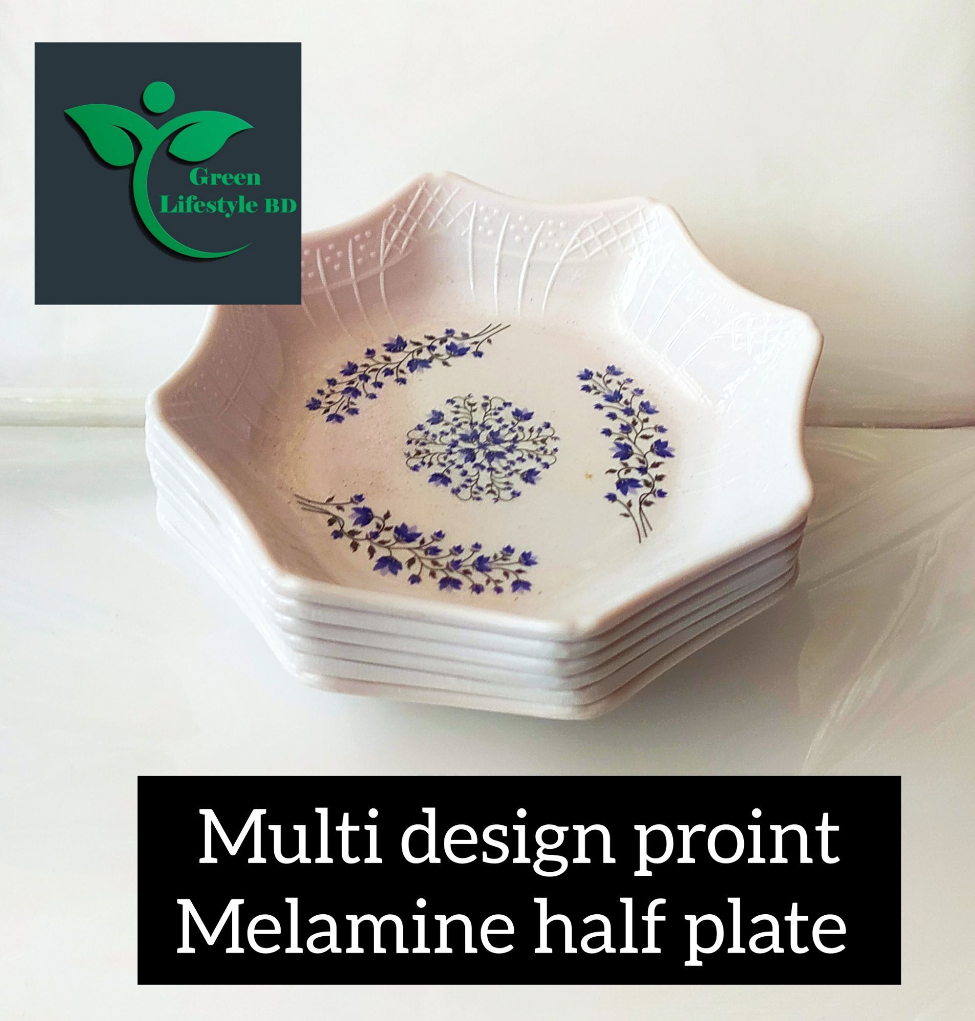 Picture of High Quality Melamine Half Plate Five Inch Wide Six Piece Set Multi Design Print For Home and Office - White