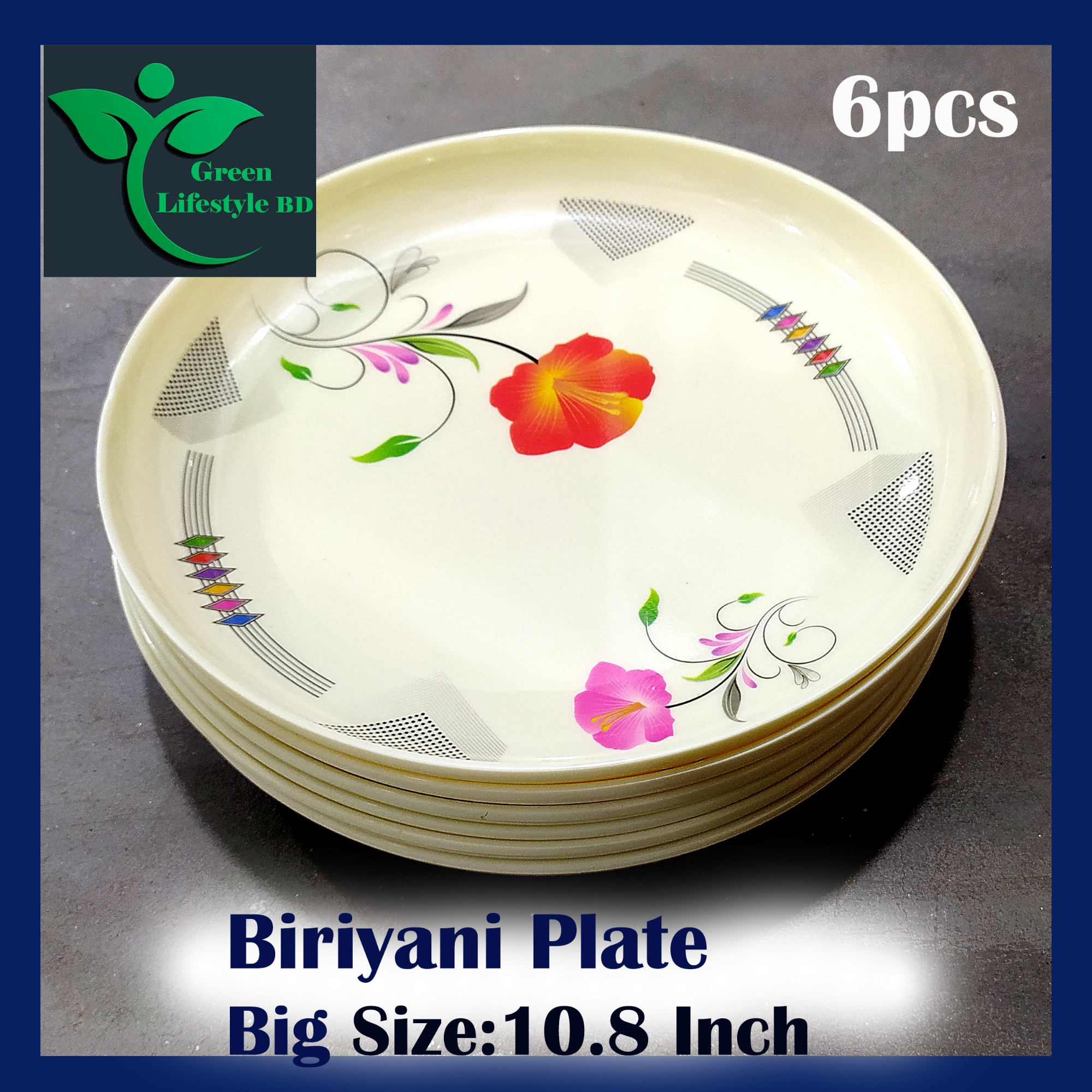 Picture of Big size 10.8 inch Dinner Plate / Rice Dinner Plate, 6 Pcs Set Multicolor Microwave oven safe, Dishwasher Safe, Dining Plate Set. - Cream