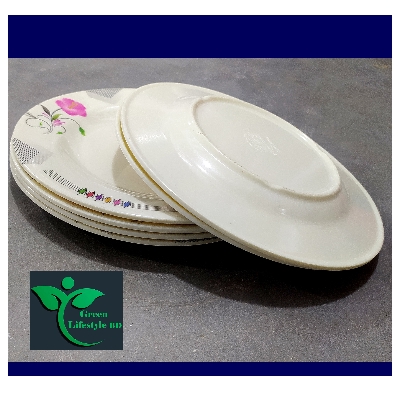 Picture of 6 Pcs Set Big Size 11 inch Dinner Plate Rice Dinner Plate, muiltiColor Print. Microwave oven save,Dishwasher Save,Dining Plate Set. - Cream