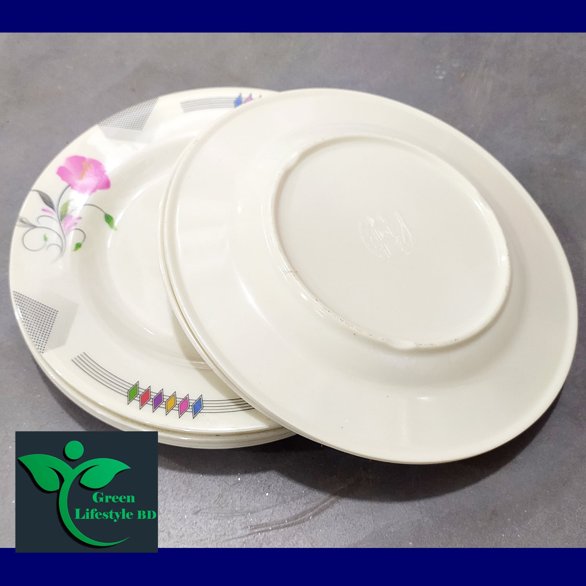 Picture of 6 Pcs Set Big Size 11 inch Dinner Plate Rice Dinner Plate, muiltiColor Print. Microwave oven save,Dishwasher Save,Dining Plate Set. - Cream