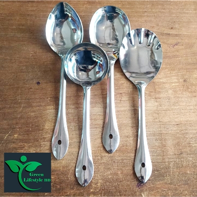 Picture of 4 Pcs Stainless Steel Cooking Utensils Set Kitchen Server Consumption Tools Spatula Spoon - Silver